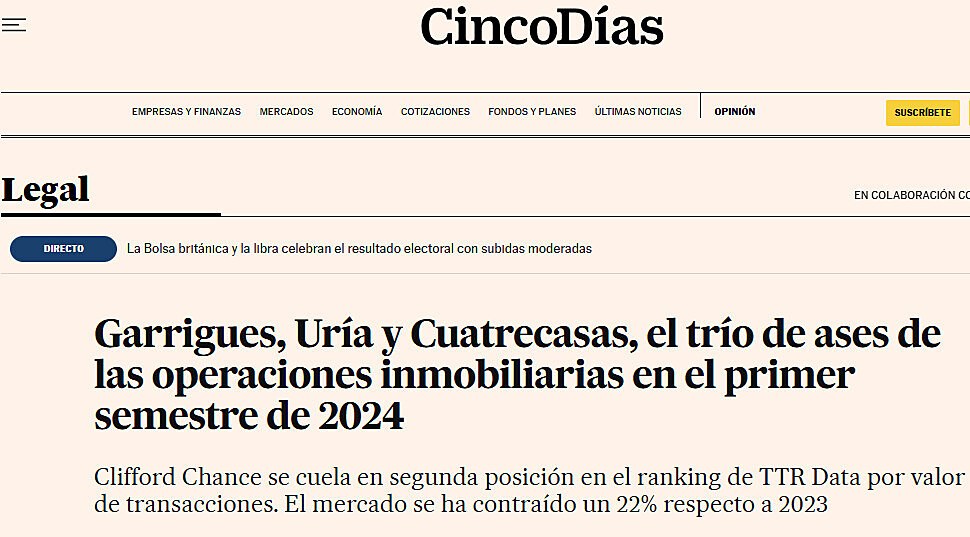 Garrigues, Ura y Cuatrecasas, el tro de ases de las operaciones inmobiliarias en el primer semestre de 2024